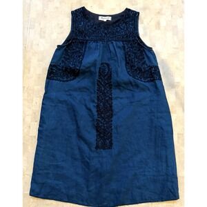 Madewell Mercado Linen Blue Embroidered Shift Dress Bohemian Beach Pockets XS